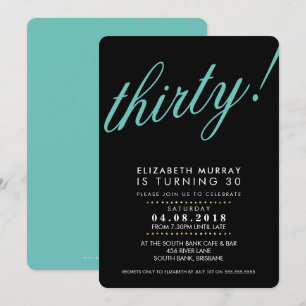 BOLD 30E anniversaire INVITATION script noir menth
