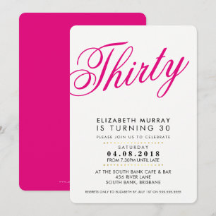 BOLD 30E anniversaire INVITATION script noir rose