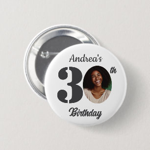 Bold 30th Birthday Party Photo Favor 2 Inch Round Button