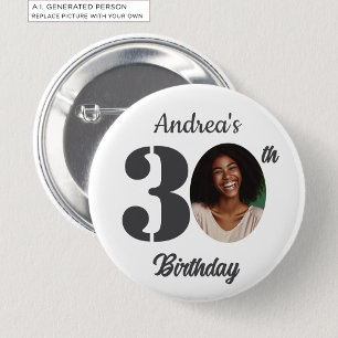 Bold 30th Birthday Party Photo Favour 2 Inch Round Button