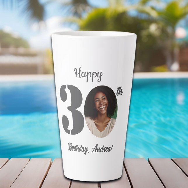 Bold 30th Birthday Photo Latte Mug (Creator Uploaded)