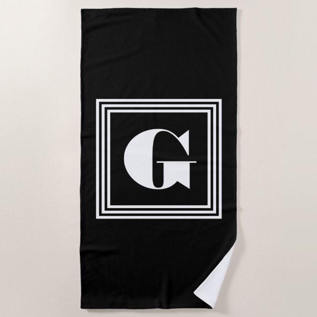 Bold 3 Frame Monogram | Black & White Beach Towel (Front)
