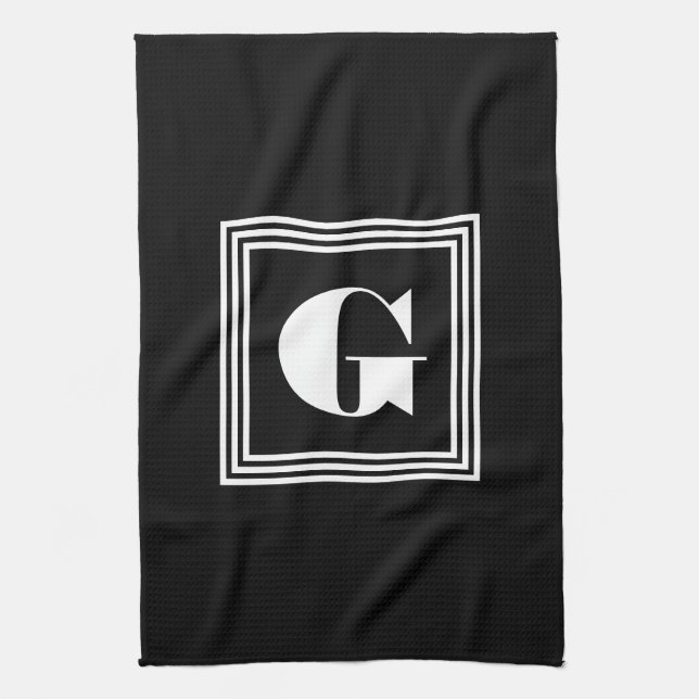 Bold 3 Frame Monogram | Black & White Kitchen Towel (Vertical)