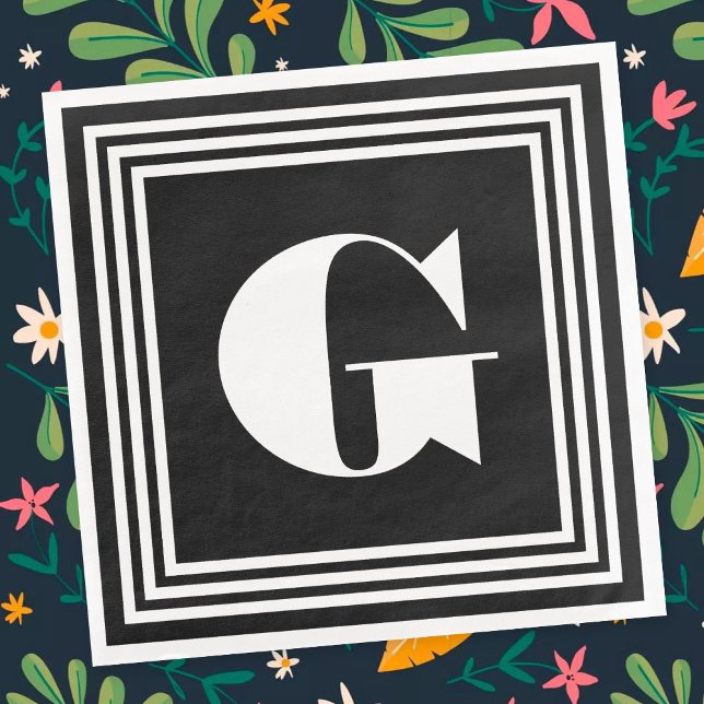 Bold 3 Frame Monogram | Black & White Napkin (Creator Uploaded)