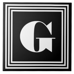 Bold 3 Frame Monogram Black & White Tile