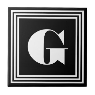 Bold 3 Frame Monogram Black & White Tile
