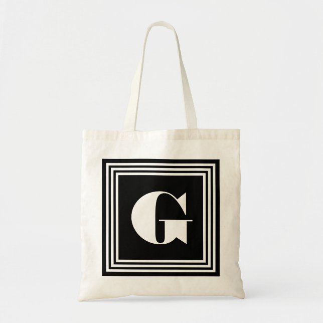 Bold 3 Frame Monogram | Black & White Tote Bag (Front)