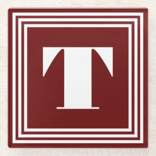 Bold 3 Frame Monogram   Dark Red Glass Coaster