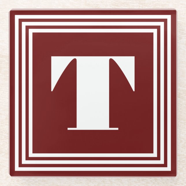 Bold 3 Frame Monogram | Dark Red Glass Coaster (Front)