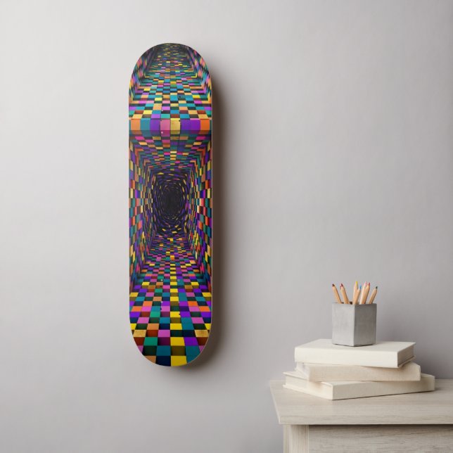 Bold 3D Cube Vortex - Psychedelic Geometric Tunnel Skateboard (Wall Art)