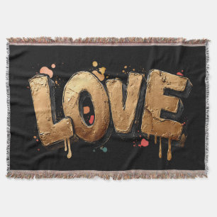 Bold 3D Graffiti Art of the Word "LOVE" in Gold Throw Blanket