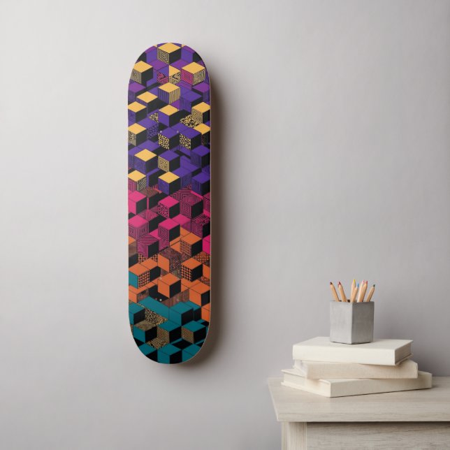 Bold 3D Isometric Cube Tower - Geometric Pattern  Skateboard (Wall Art)