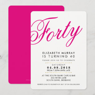 BOLD 40E anniversaire INVITATION script noir rose