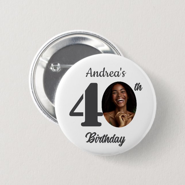 Bold 40th Birthday Party Photo Favor 2 Inch Round Button (Front & Back)