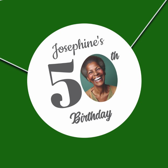Bold 50th Birthday Party Photo Classic Round Sticker (Creator Uploaded)