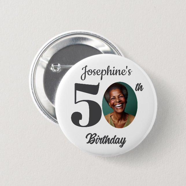 Bold 50th Birthday Party Photo Favor 2 Inch Round Button (Front & Back)