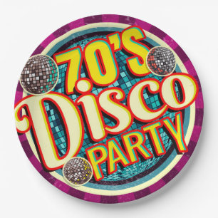 Bold 70's Disco Party  Colorful Nostalgic Paper Plate