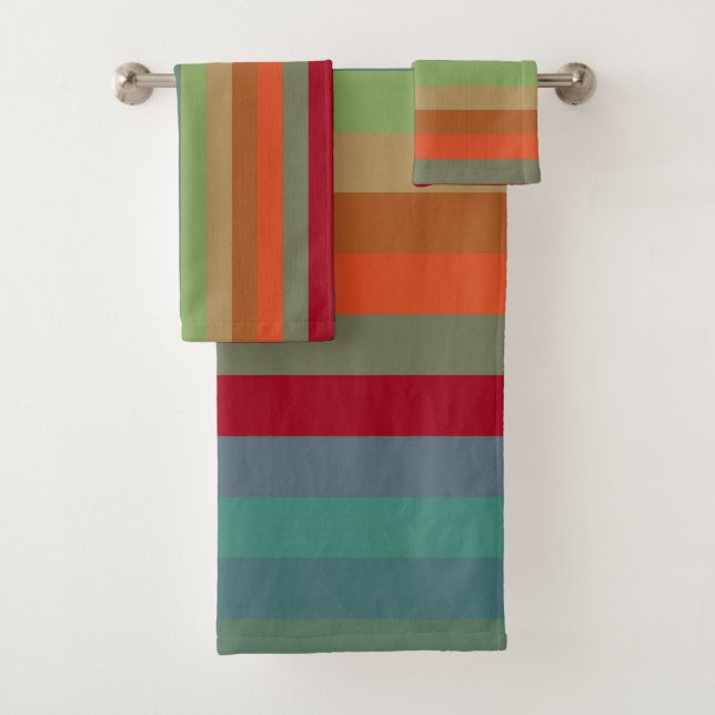 Bold 70s Fiesta Retro Stripe Pattern Bath Towel Set (Insitu)