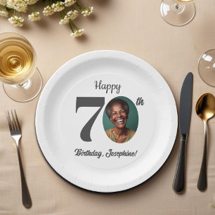 Bold 70th Birthday Party Photo Paper Plate