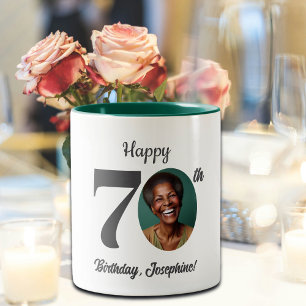 Bold 70th Birthday Photo Two-Tone Coffee Mug