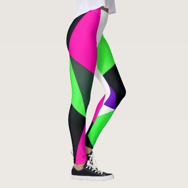 Bold 80s Color Block Neon Green Pink Purple Leggings (Right)