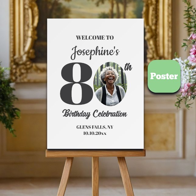 Bold 80th Birthday Party Photo Welcome Poster (Creator Uploaded)