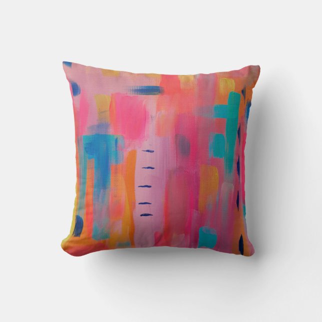 Bold Abstract Art in Pinks and Blues Throw Pillow (Front)