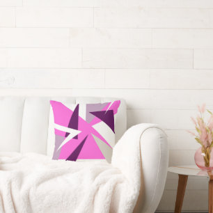 Bold Abstract Art Purple Pink Grey Throw Pillow
