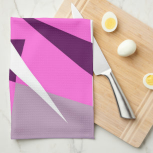 Bold Abstract Art Purple Pink Grey White Kitchen Towel