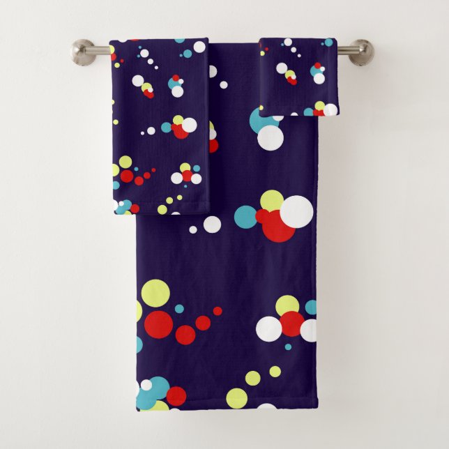 Bold Abstract Art Red Blue Yellow Circles Bath Towel Set (Insitu)
