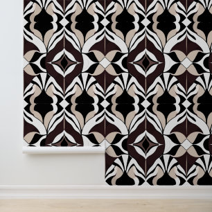 Bold Abstract Black and Beige Pattern Design Wallpaper
