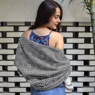 Bold Abstract Black and White Mandala Pattern Beach Towel