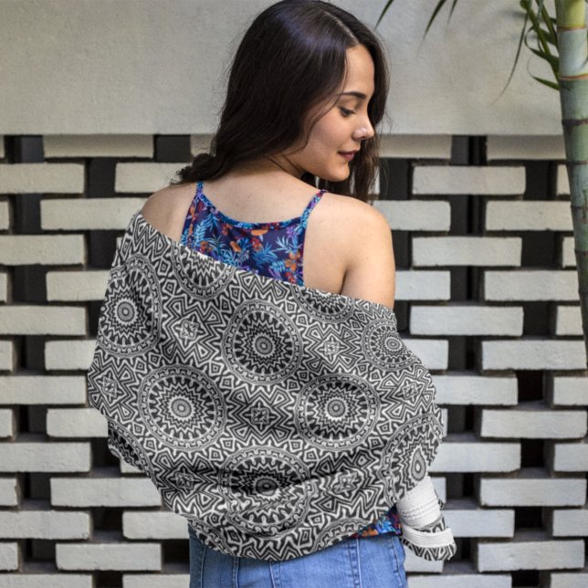 Bold Abstract Black and White Mandala Pattern Beach Towel (Creator Uploaded)