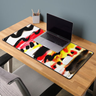 Bold Abstract Black Red Yellow Flowing Colours Desk Mat