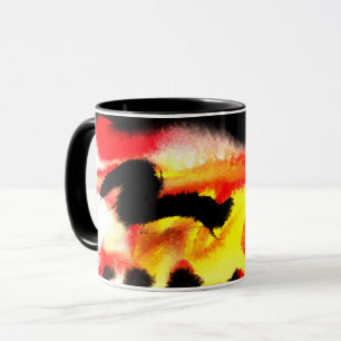 Bold Abstract Black Red Yellow Flowing Colours Mug