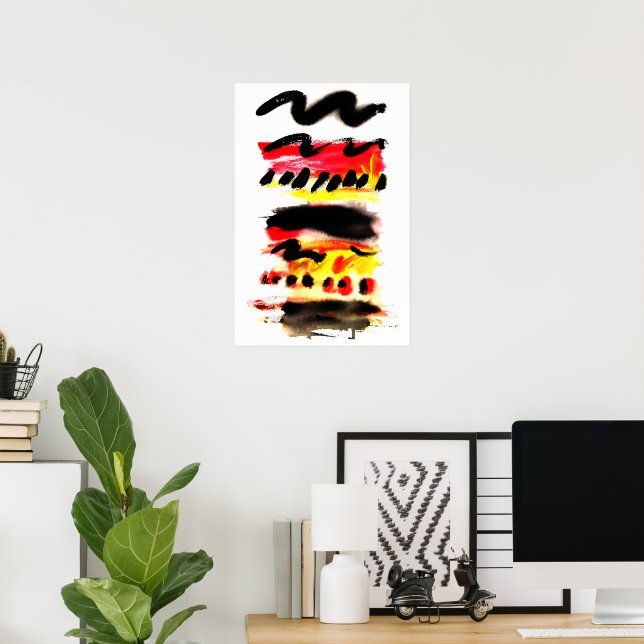 Bold Abstract Black Red Yellow Flowing Colours Poster (Home Office)
