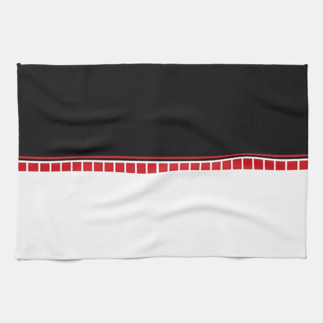 Bold Abstract Black White and Red Pattern Kitchen Towel (Horizontal)
