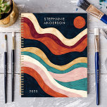 Bold Abstract Brushstroke Waves Sun Custom Name Planner<br><div class="desc">This striking design showcases bold brushstroke waves and sun in rich shades of rust, teal, navy, and blush, with a vibrant sun accent. The hand-painted style adds depth and texture, while the personalized name and year create a unique and stylish touch. Perfect for students, professionals, or anyone who appreciates artistic...</div>