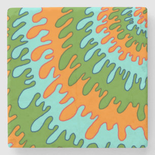 Bold Abstract Colourful Green Orange Liquid Drip Stone Coaster
