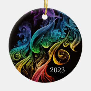 Bold Abstract Colourful Rainbow Smoke Elegant Ceramic Ornament
