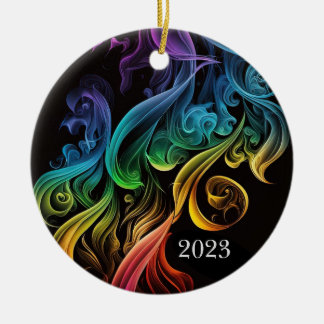 Bold Abstract Colourful Rainbow Smoke Elegant Ceramic Ornament