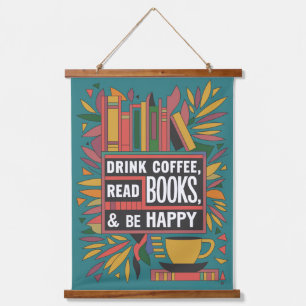Bold Abstract "Drink Coffee, Read Books" Hanging Tapestry