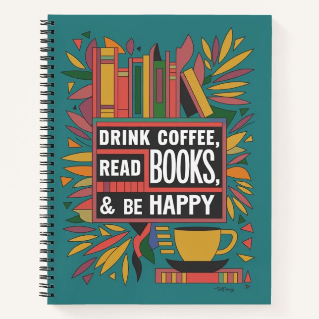 Bold Abstract "Drink Coffee, Read Books" Notebook (Front)