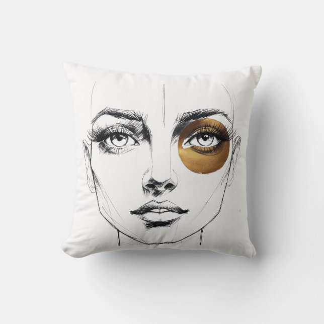 Bold Abstract Female Face with Gold Eye Accent – A Throw Pillow (Front)