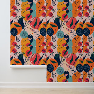 Bold Abstract Floral and Leaf Design Wallpaper