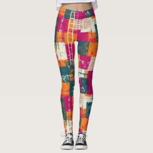 Bold Abstract Geometric - Grunge Brush Texture (1) Leggings