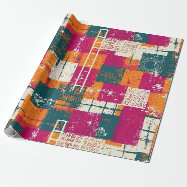 Bold Abstract Geometric - Grunge Brush Texture (1) Wrapping Paper (Unrolled)