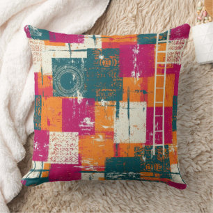 Bold Abstract Geometric - Grunge Brush Texture Throw Pillow