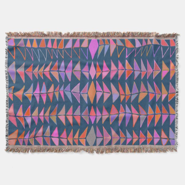 Bold Abstract Geometric Painted Triangles in Blue Throw Blanket (Front)