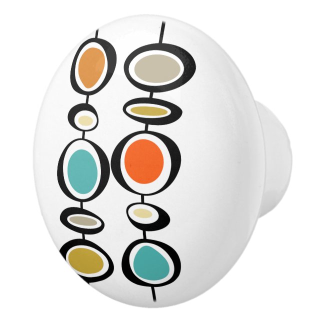 Bold Abstract Hanging Circles Mid Century Modern Ceramic Knob (Right)